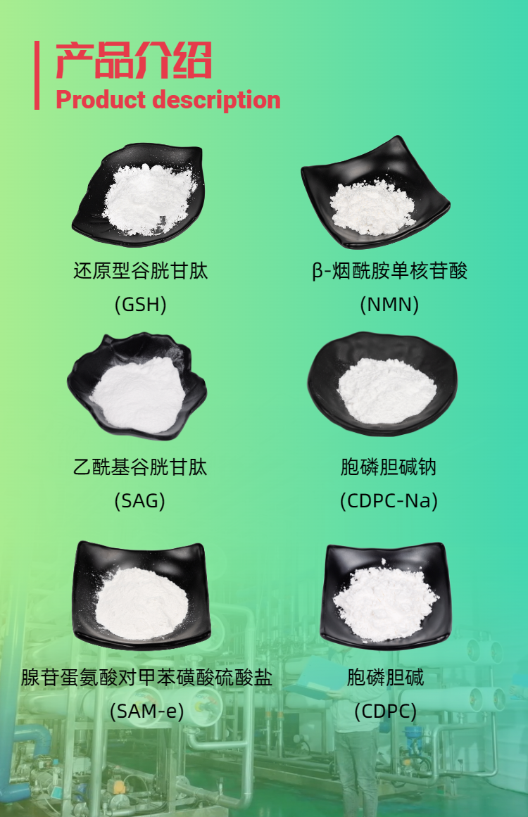 古特生物產(chǎn)品系列：還原型谷胱甘肽GSH、乙?；入赘孰腟AG、煙酰胺單核苷酸NMN、胞磷膽堿鈉CDPC-Na、腺苷蛋氨酸對(duì)甲苯磺酸硫酸鹽SAMe